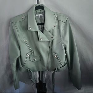 FASHION NOVA FAUX LEATHER SAGE GREEN JACKET Extra Large / XL